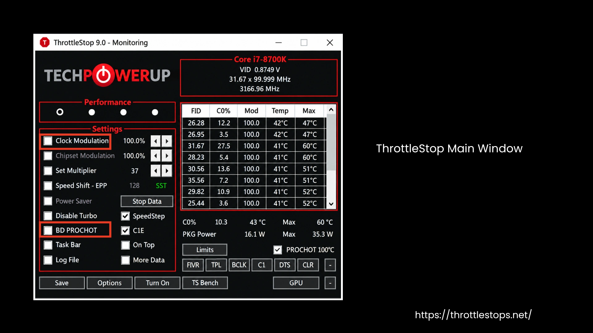 ThrottleStop Main Window ThrottleStop Main Window